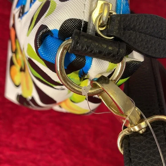 GAL CREAM FLORAL PRINT PINKS BLUE ORANGES GREENS ADJUSTABLE CROSSBODY BAG PURSE - Picture 8 of 14